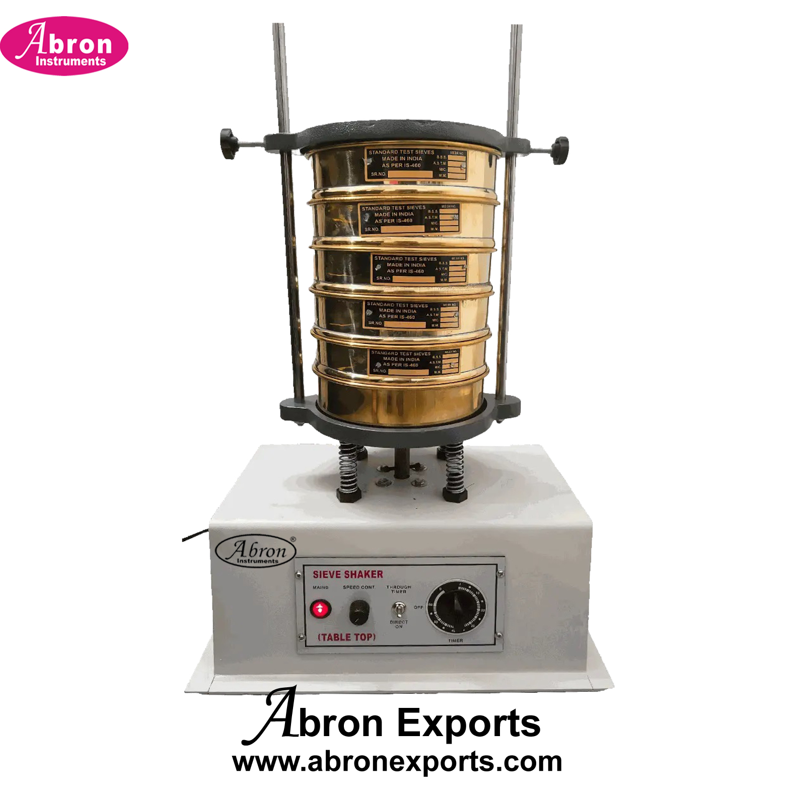 Sieves Shaker Electric Table Top With Speed Regulator And Pharmacy 6 Sieves Lid And Pan Set Soil Testing Pharmacy Sieve Set 6+1 lid 1 Pan Set Abron ASI-170GP6 